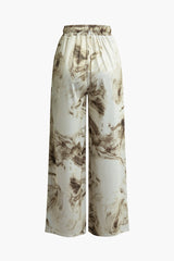 Abstract Print Drawstring Wide Leg Pants