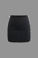 Pinstripe V-neck Vest And Bow Tie Mini Skirt Set