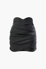 High Waist Faux Leather Ruched Mini Skirt