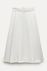 Solid Pleated Midi Skirt