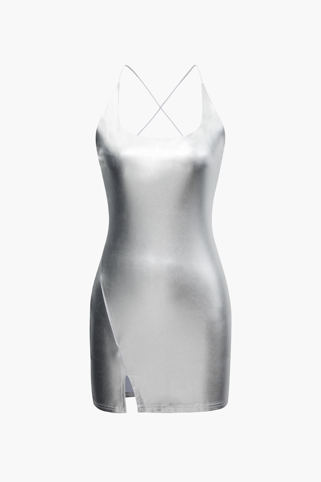 Metallic Slit Slip Mini Dress