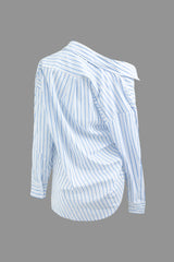 Asymmetrical Stripe Button Up Ruched Shirt