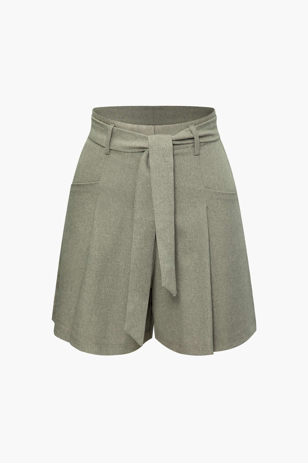 Linen-blend Pleated Belted Shorts