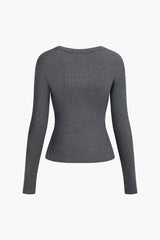 Solid Fitted Round Neck Long Sleeve Top
