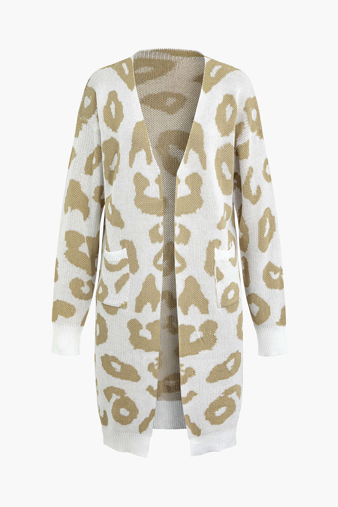 Leopard Pattern V-neck Pocket Knit Coat