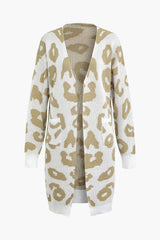 Leopard Pattern V-neck Pocket Knit Coat