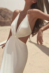 Tie Halter Deep V-neck Backless Maxi Dress