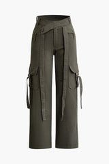 Flap Pocket Tie Straight Leg Cargo Pants