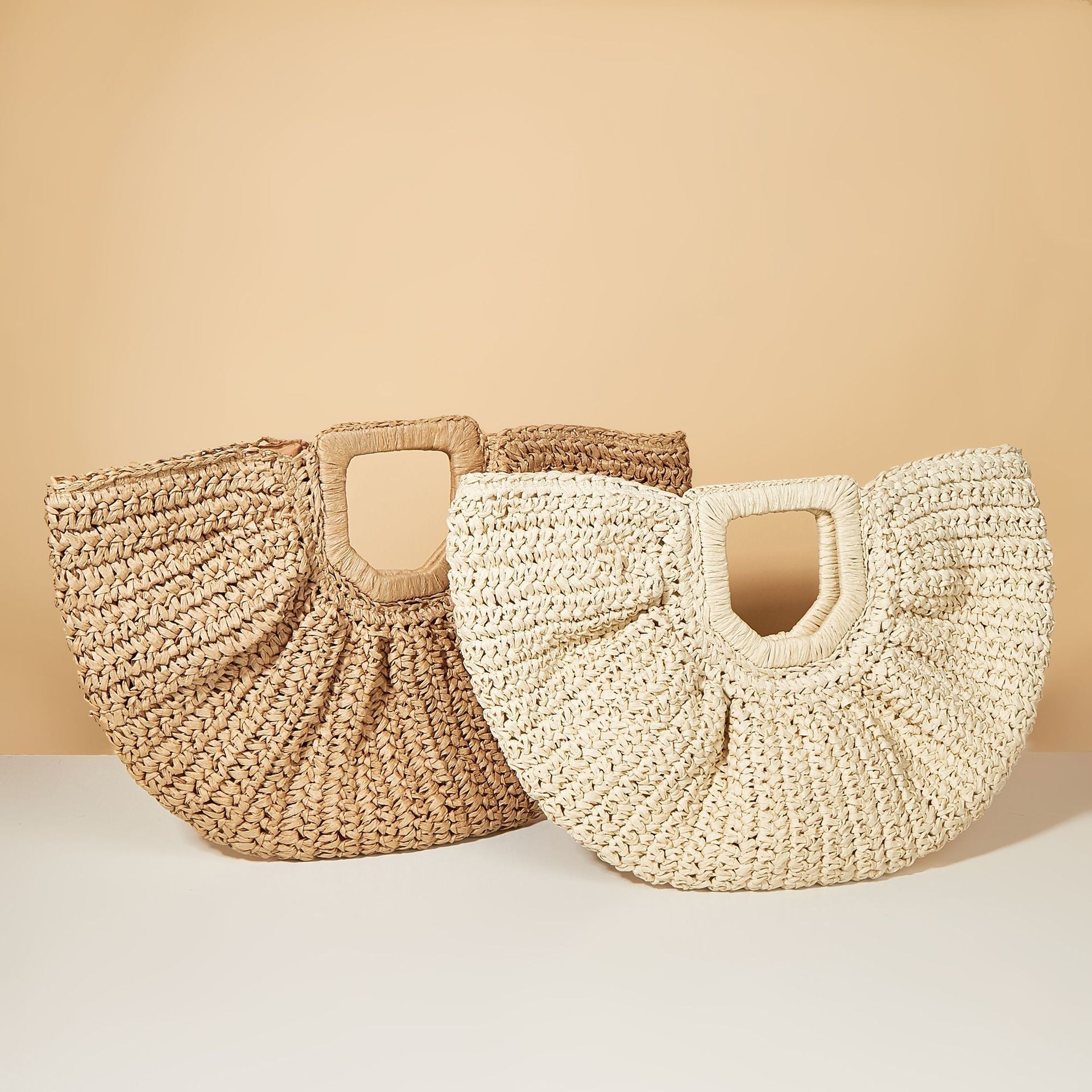 Beige Braided Design Straw Bag
