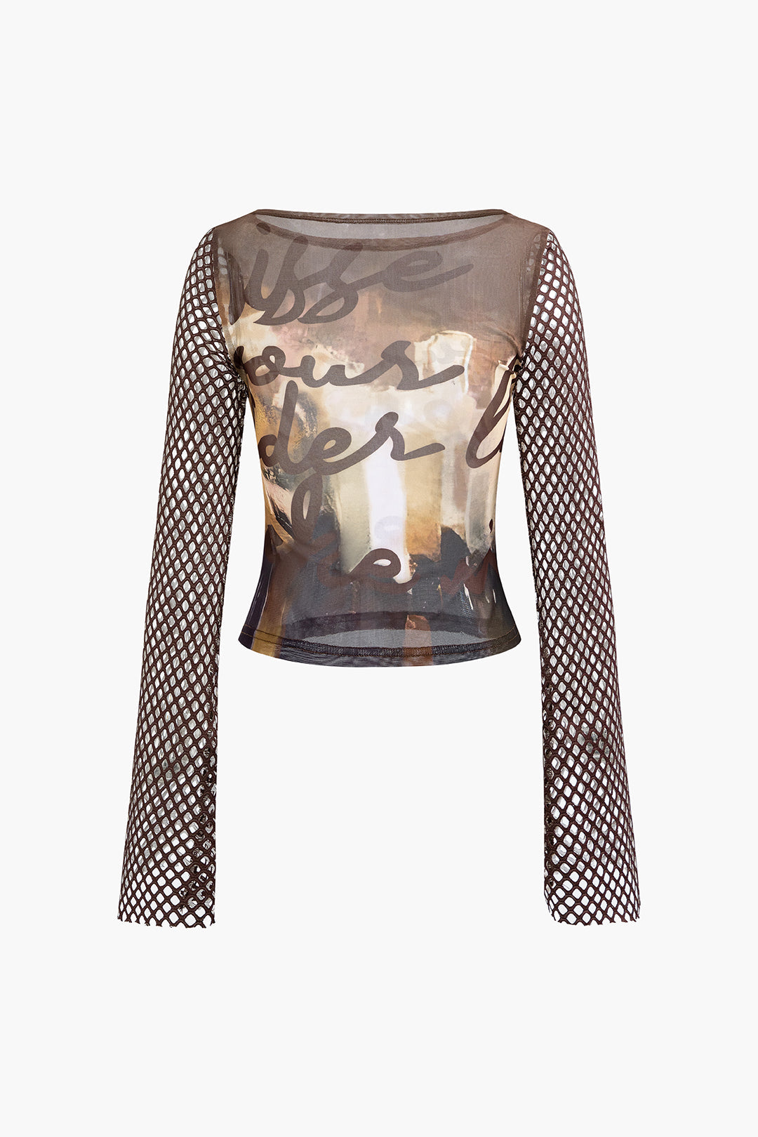 Abstract Print Mesh Long Sleeve Top