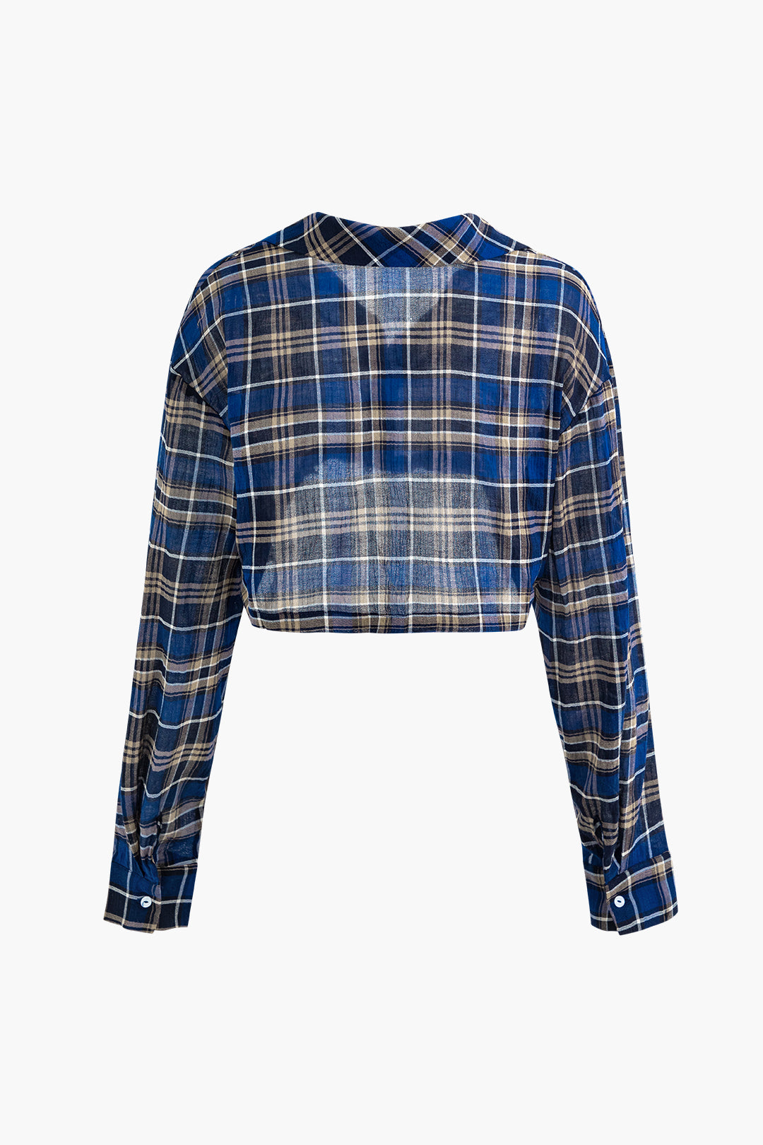 Check Collar Button Up Crop Shirt