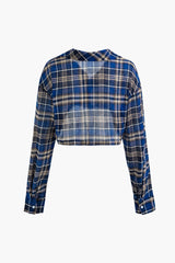 Check Collar Button Up Crop Shirt