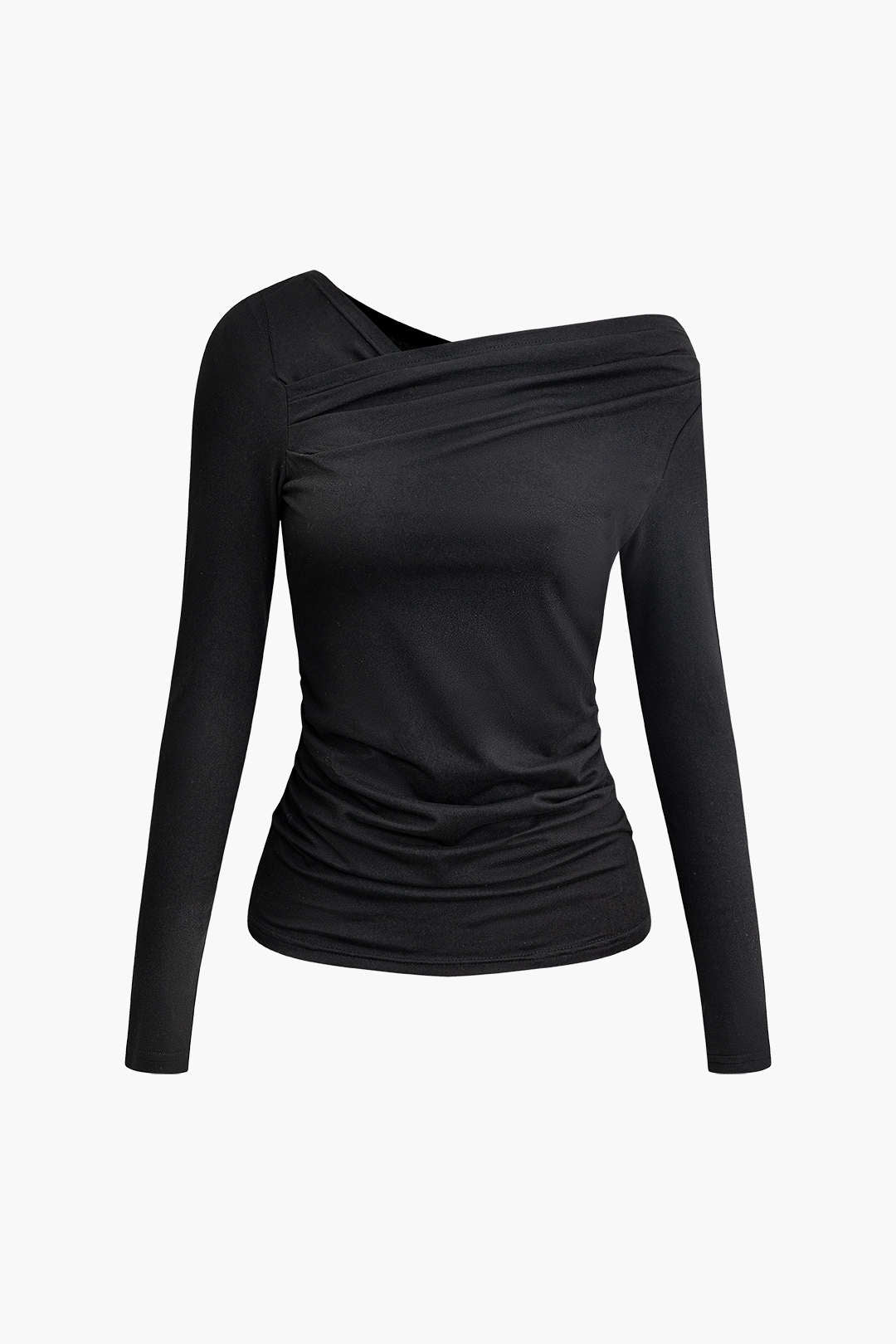 Asymmetrical Shoulder Ruched Long Sleeve Top