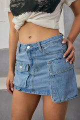 Multi Pocket Denim Mini Cargo Skirt