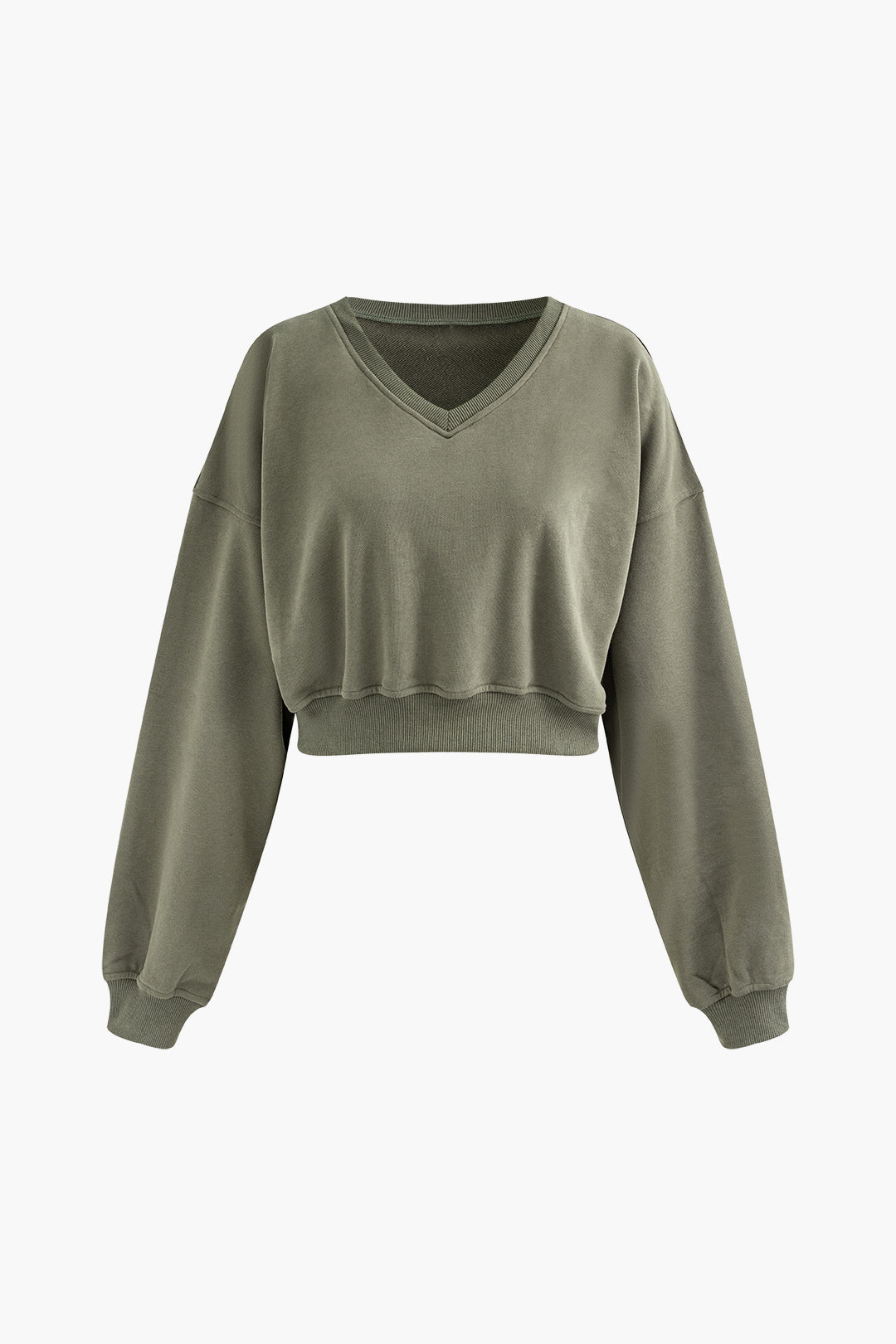 Solid V-neck Crop Sweatshirt