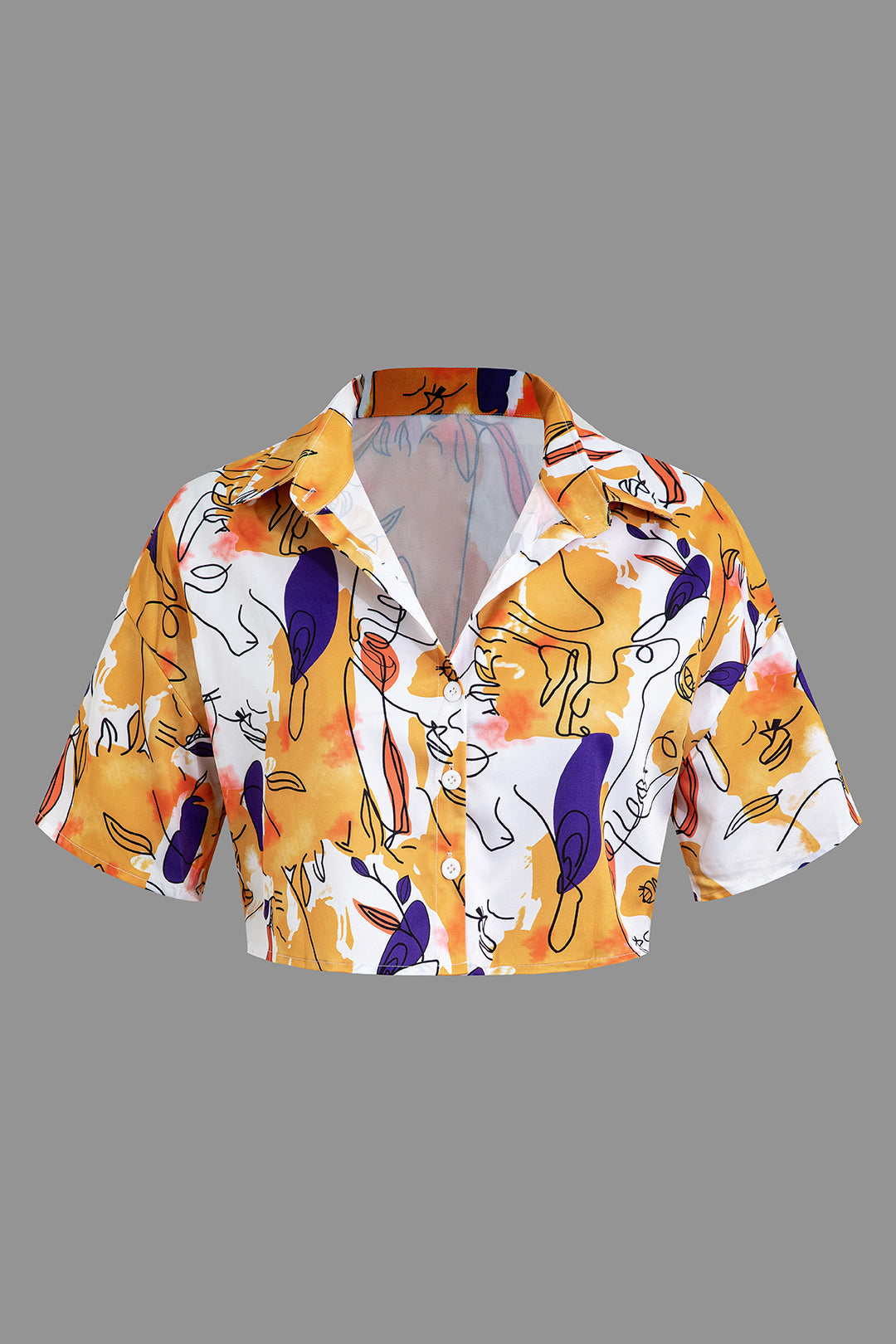 Abstract Print Crop Shirt