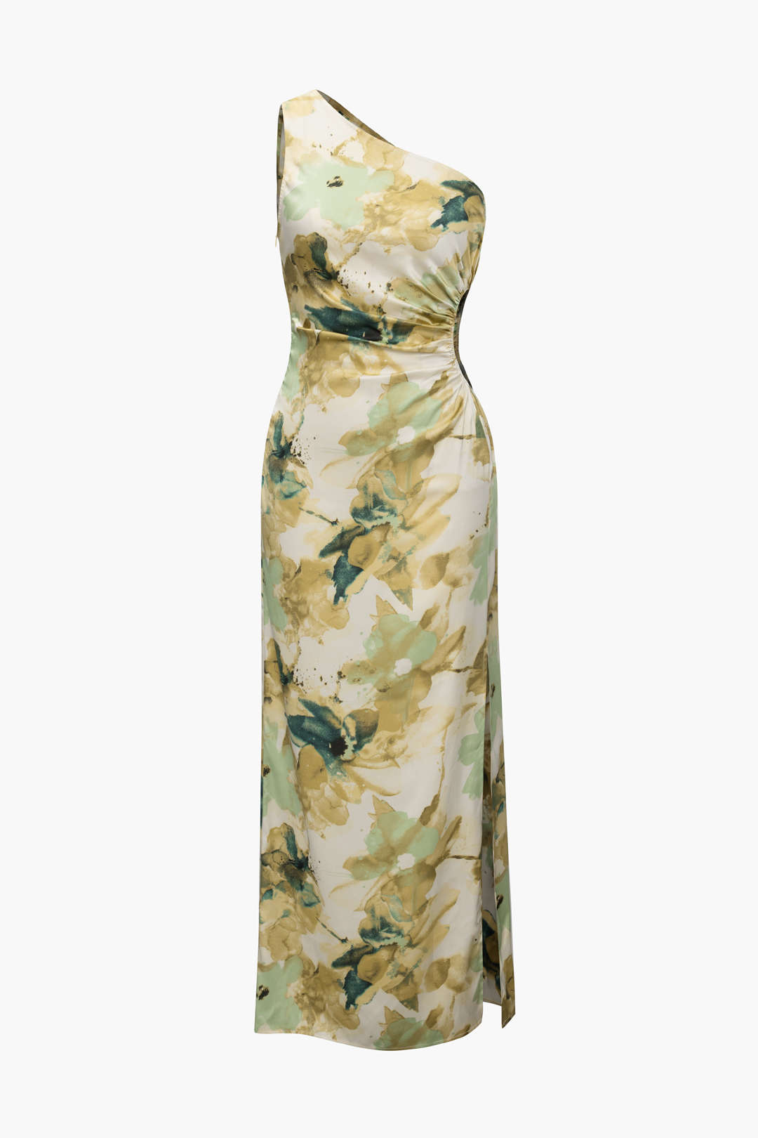 Floral Print One Shoulder Cut Out Slit Maxi Dress