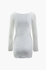 Flocked Mesh Cut Out Long Sleeve Mini Dress