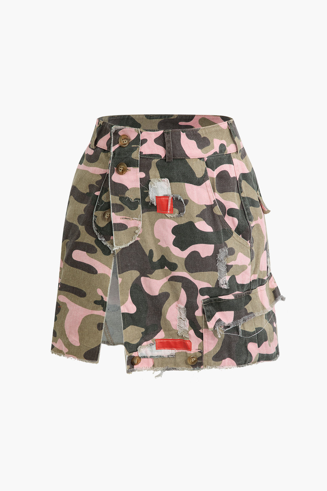 Camo Frayed Split Mini Skirt