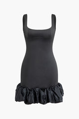 Ruffle Hem Square Neck Slip Mini Dress