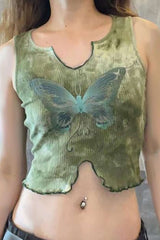 Butterfly Pattern V-neck Crop Tank Top