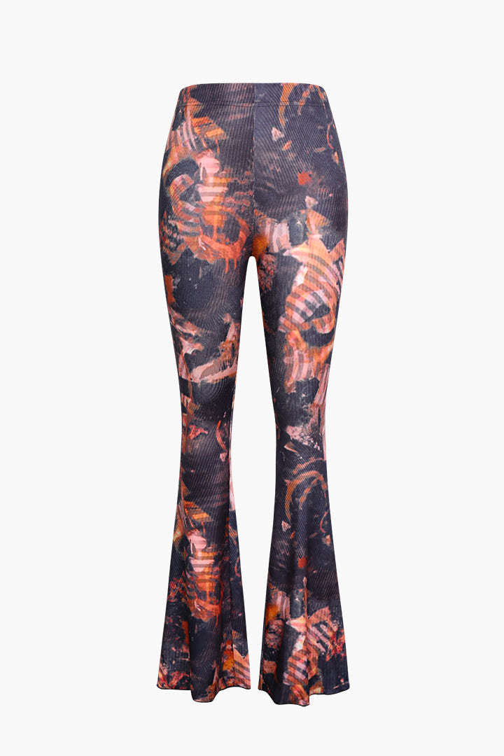 Artistic Printed High Waisted Flare Leg Pants