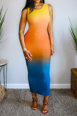 Ombre Cut Out Sleeveless Midi Dress