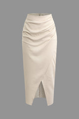 Ruched Wrap Split Maxi Skirt