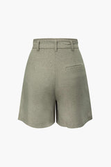 Linen-blend Pleated Belted Shorts