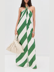Diagonal Striped Halterneck Maxi Dress