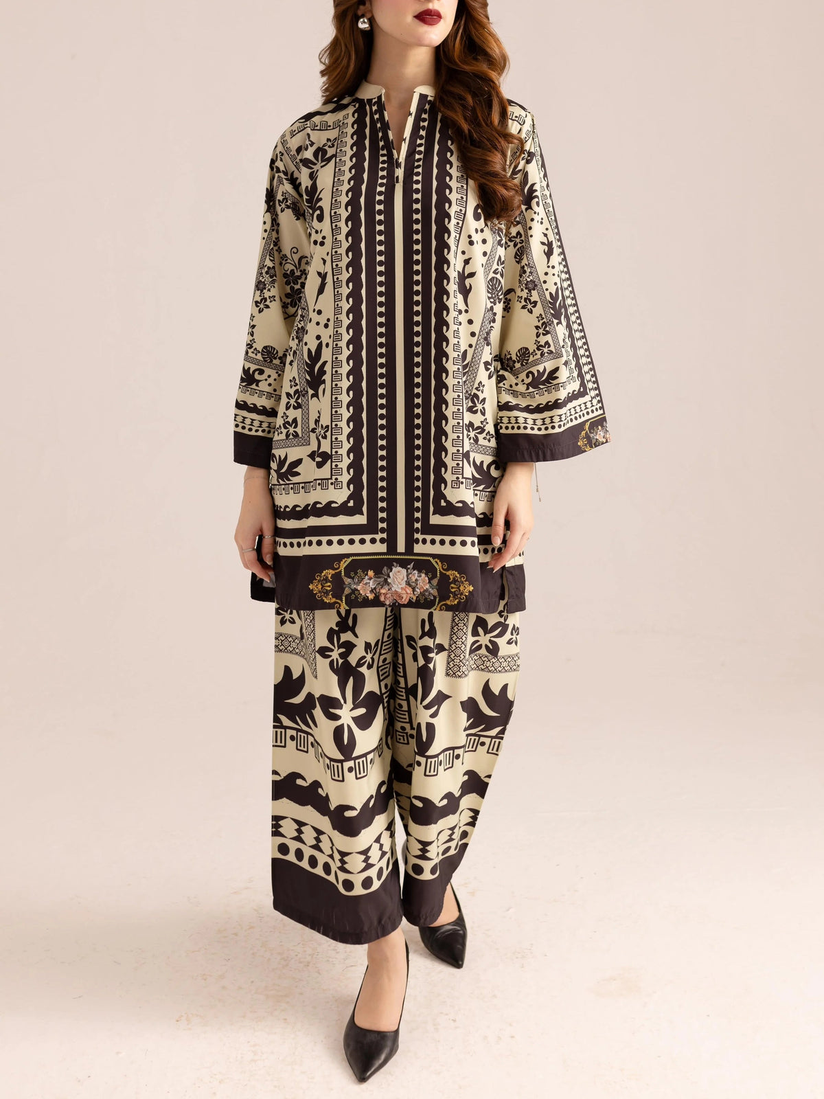 Art Deco-Inspired Monochrome Printed Co-ord Set