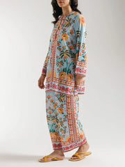 Exquisite Charming Pastel Blue Floral Print Two-piece Set