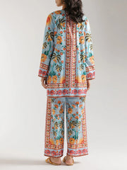 Exquisite Charming Pastel Blue Floral Print Two-piece Set
