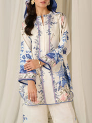 Blue Floral Accents Elegant Ivory Co-ord Set