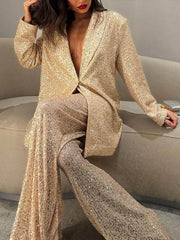 Fashionable Casual Sequined Jacket Suit