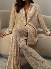Fashionable Casual Sequined Jacket Suit