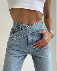 Straight Leg Denim With Double Button