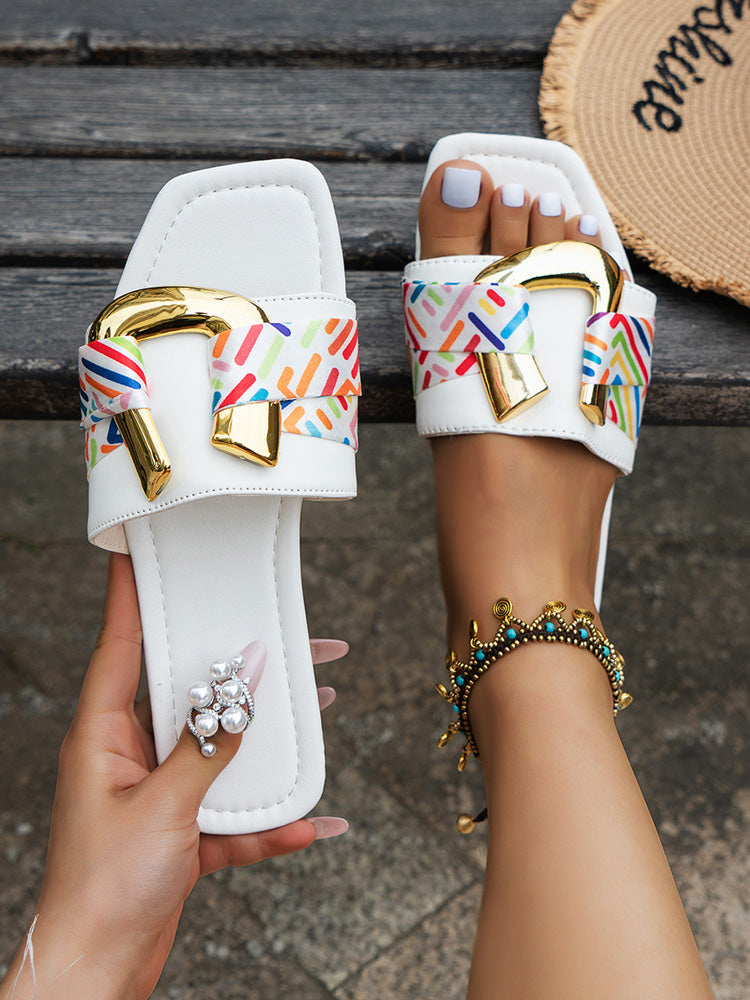 Metal U-Pattern Square Toe Slippers