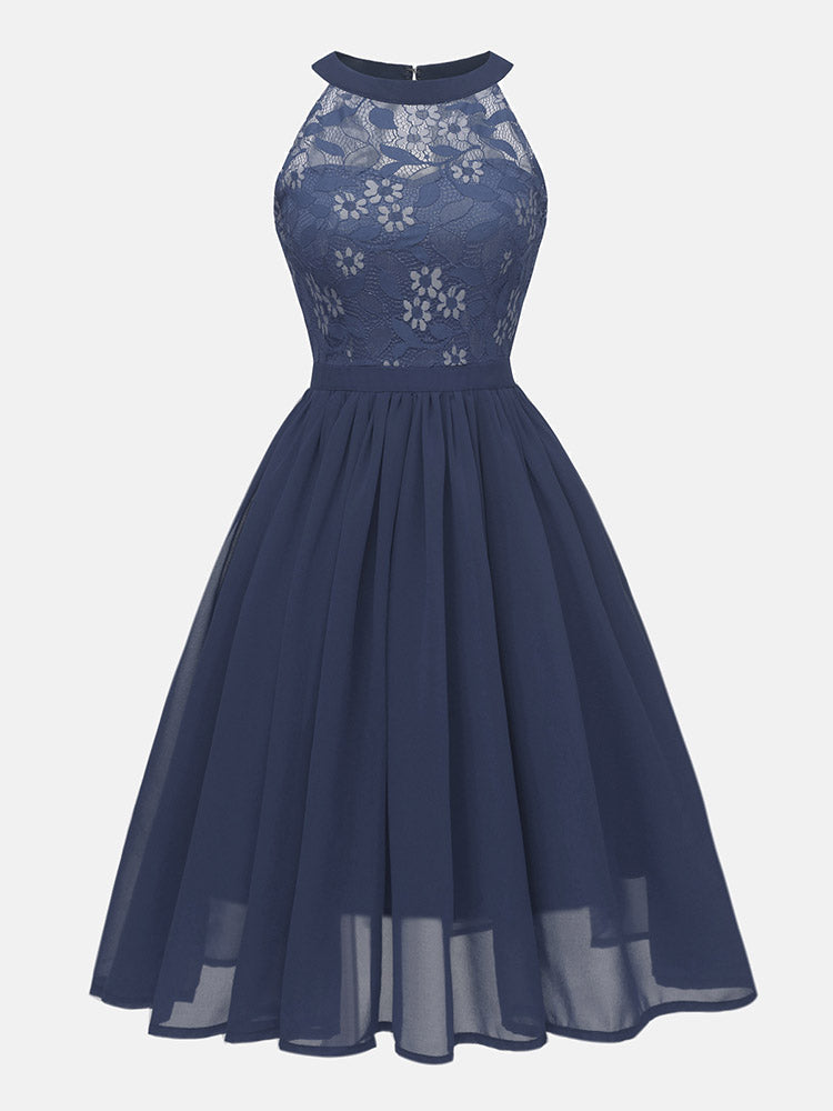 Lace Chiffon Sleeveless Midi Dress
