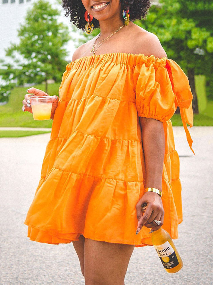 Off Shoulder Tiered Loose Dress