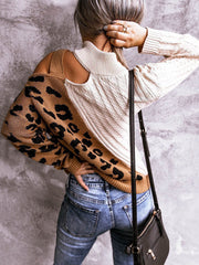 Leopard Print Patchwork Hollow-out Sweater