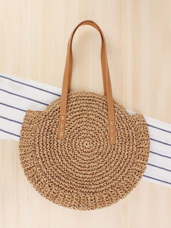 Vintage Round Straw Beach Bag