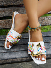 Metal U-Pattern Square Toe Slippers