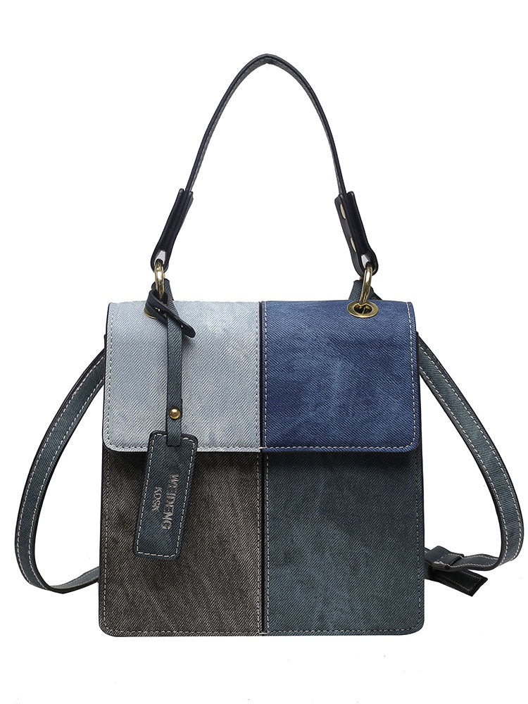 Denim Color Block Satchel Bag