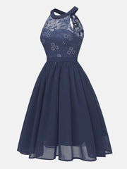 Lace Chiffon Sleeveless Midi Dress