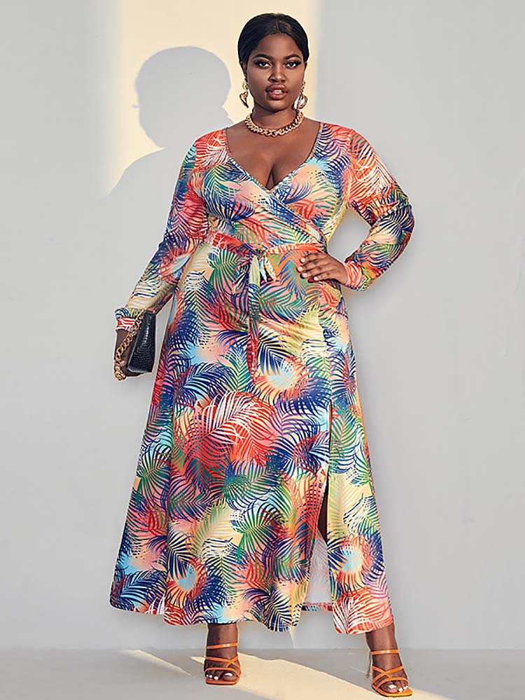 Estella Palm Tree Print Embellished Maxi Dress