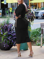 One Shoulder Slit Dress with Chain Belt