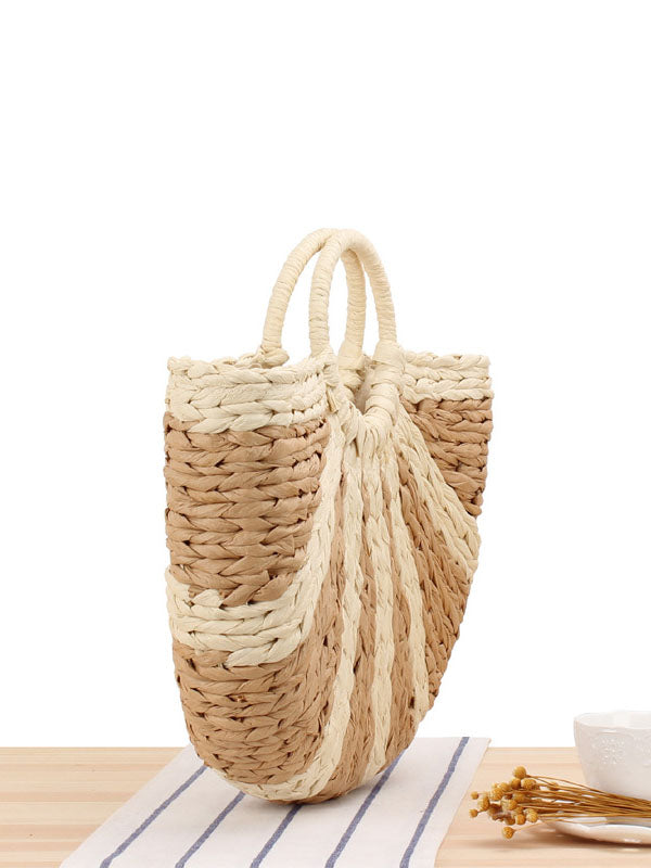 Casual Color Block Straw Handbag