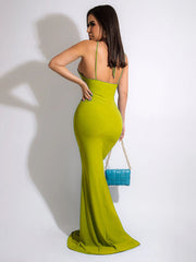 Deep V Neck Tie Backless Bodycon Dress