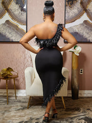 One Shoulder Sleeveless Midi Dress